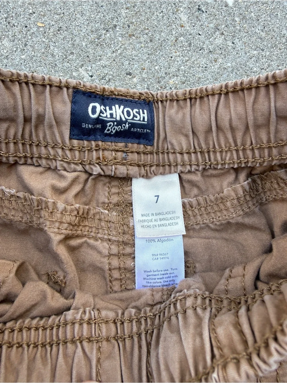100% cotton OshKosh B'gosh Brown Elastic Waist Cargo Shorts